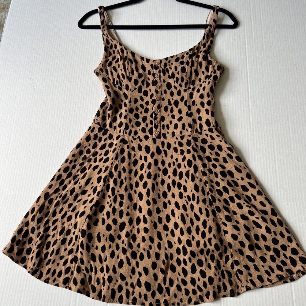 Reformation 4P Petite Mini Dress Brown Beige Leopard Lined EXCELLENT